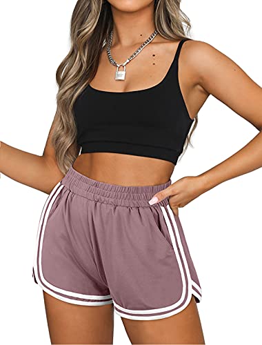 Ofeefan Womens Summer Shorts Casual Loose Fit With Pockets Elastic Waist Pueple Xxl #TOP1