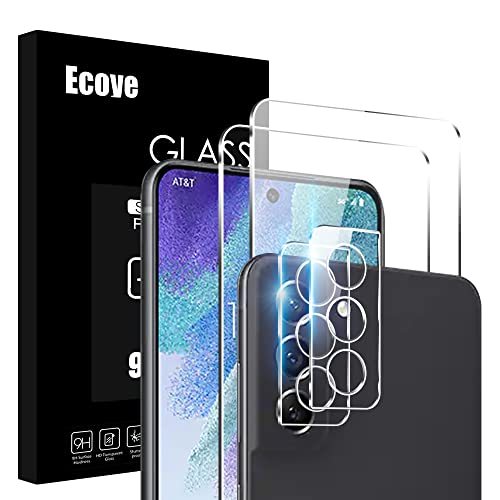 [2+2 Stück]Ecoye 2 Stück Kompatibel mit Samsung Galaxy S21 FE 5G Panzerglas Schutzfolie Kamera 9H Anti-Kratz Anti Fingerabdruck Transparent HD Klar Blasenfrei Glas Folie, EDSGFE22SC Cover