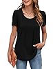 MOLERANI T Shirts for Women UK Round Neck Loose Casual Puff Short Sleeve Summer Tee Tops Front Pleated T Shirt Black 2XL #1