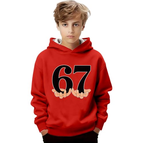 Sudadera con capucha para niños y niñas 67 6 7 Meme impresa, sudadera retro de dibujos animados, manga larga, informal, Y2K, ropa de calle para niños, rosso, 4-5 años