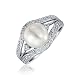 Produktbild Art Déco-Stil Weißen Süßwasser-Zuchtperlen Verlobungsring Für Damen Pave DREI Split Band 925 Sterling Silber