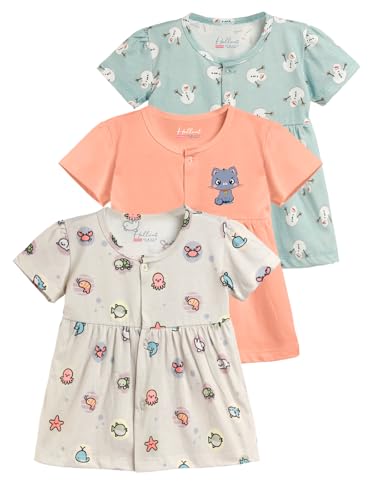 Image of HELLCAT 100% Cotton Baby Frock Dress for Girls - Pack of 3, Soft & Trendy, Short Sleeve