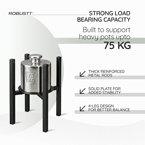 Image of Robustt 4-Leg Adjustable Metal Plant Stand (8-12 Inch Pots) Pack of 1 | Dual Height Options | Supports Up to 100 kg | Anti-Rust Finish with Anti-Slip Base | Ideal for Outdoor and Indoor Plant Display