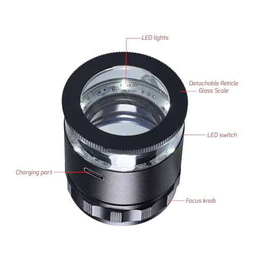 10X Rechargeable Jewelers Loupe Magnifier with LED Light & Detachable Reticle Scale, 25mm Field of View, Adjustable Focus Scale Loupe Jewelry Magnifying Glass for Gems, Coins, Watches, Close Work by Landtek - Image 8