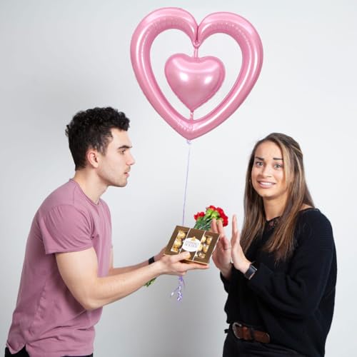 Valentines Pink Heart Balloons 30 Inch Valentine Balloons Set, Valentines Day Foil Balloons for Vale