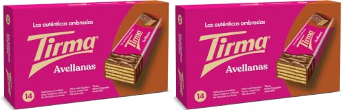 Tirma Ambrosía Cubierta de Chocolate con Leche | Barritas de Barquillos Rellenos de Crema de Avellanas | Chocolatinas Canarias Envasadas Individualmente | 14 uds, 301g (Paquete de 2)