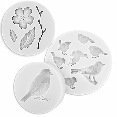Paquete de 3 Moldes para Fondant, Molde de Flores, Molde de Silicona para Pajarito, Moldes de Silicona para Jabones Moldes de ElaboracióN Moldes de Fondant Para Hacer JabóN, Decoración de Pasteles Cover
