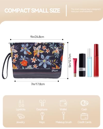 Image of Gloppie Small Makeup Bag for Purse Wristlet Cosmetic Pouch for Women Flower
