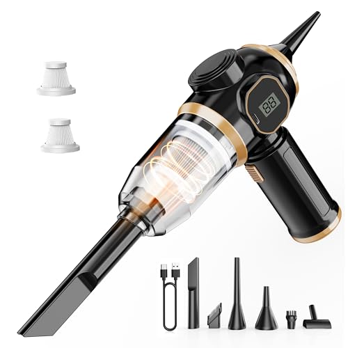 Image of Brushless Motor Portable Cordless Car Vacuum Cleaner - 25000 Pa High Power, LCD Display, Rechargeable Handheld Vacuum for Car, Home, Office | Efficiently Removes Pet Hair, Sofa (Black & Gold)