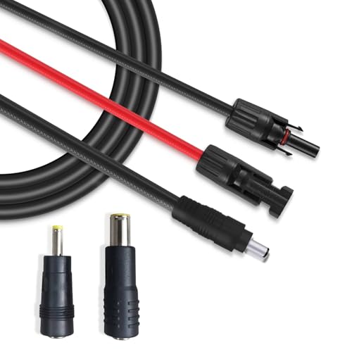 Cavo solare DC da 2 metri da 6 mm² per sistemi fotovoltaici, con connettori DC 8 mm, 5,5 x 2,1 mm e 3,5 x 1,35 mm e due adattatori per adattatore Jackery.