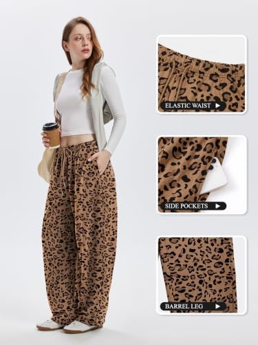 Sampeel Leopard Pants Women Cheetah Print Barrel Sweatpants Fall Fashion M - 4