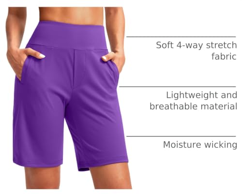 Image of SANTINY Women's 9 inch High Waisted Bermuda Shorts with 4 Pockets Knee Length Long Shorts for Women Workout Athletic Casual