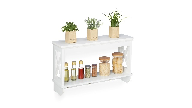 Relaxdays - Mensola Scaffale da Parete con 3 Ganci, a 2 Piani, Stile