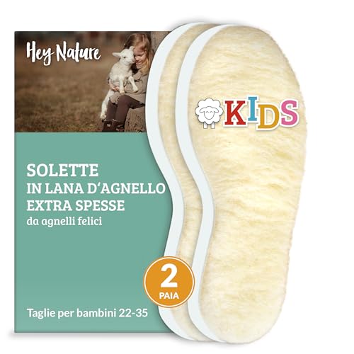 Hey Nature 2 paia di solette scarpe bambini in lana d’agnello/solette riscaldanti piedi/scalda piedi naturale/soletta scarpe riscaldante per bambini meglio delle solette termiche/ritagliabili