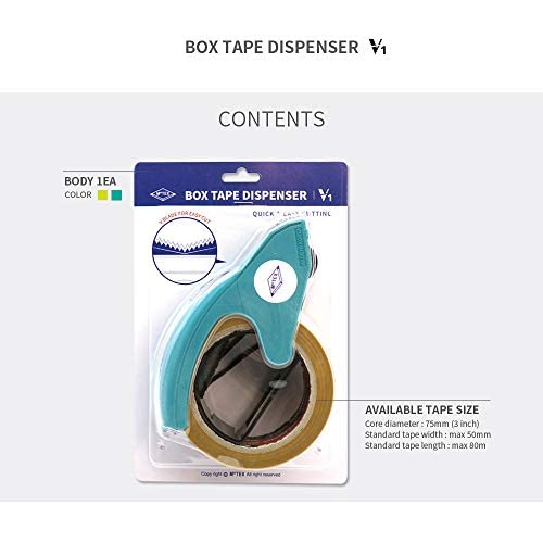 Motex V-1 Handheld 2 Inch Carton Sealing Tape Dispenser - Turquoise - Made in Korea 1