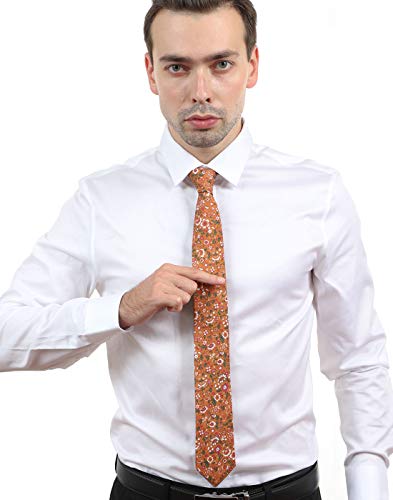 Image of JESLANG Men's Cotton Printed Floral Tie 2.56 inch Skinny Narrow Necktie Various Designs