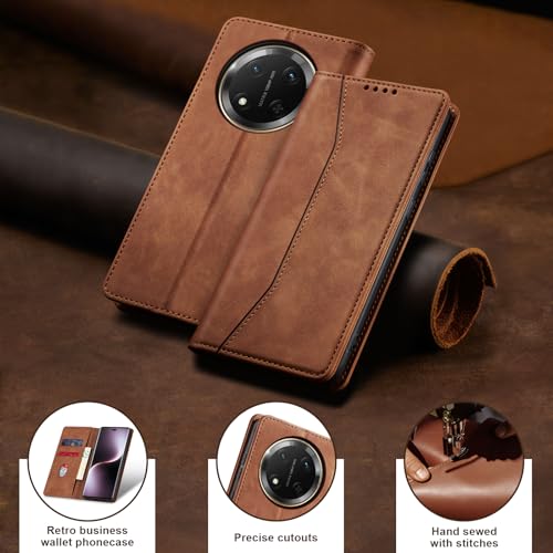Image of Jasonyu Case for Honor Magic 7 Lite 5G Leather Wallet Flip Cover with Card Holder,Kickstand, Magnetic Closure,TPU Shockproof Phone Case (Brown)