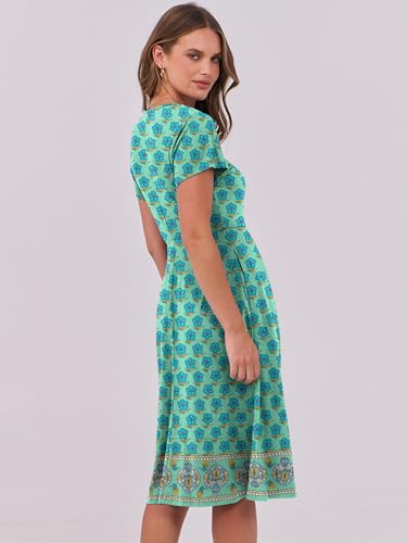 Image of ANRABESS Women Summer Dress Casual Short Sleeve V Neck A-Line Knee Length Pleated Flowy 2026 Fashion Midi Dresses with Pocket