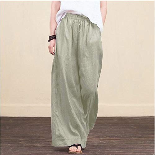 Akivide Womens Cotton Linen Palazzo Pants Drawstring Elastic High Waist Casual Wide Leg Trousers with Pockets2