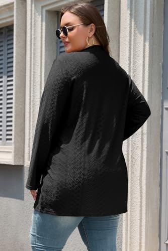 Eytino Plus Size Cardigan for Women Eyelets Casual Lightweight Open Front Long Sleeve Fall Knit Outerwear with Pocket(1X-5X)2