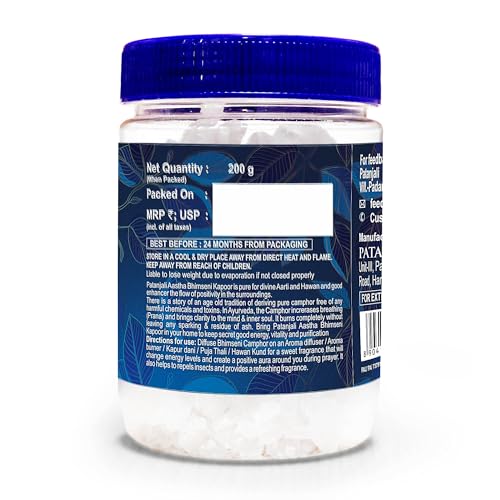 Image of Patanjali Camphor Aastha Bhimseni Kapoor, Pure Camphor for Pooja /Puja Needs, Pleasant Fragrance - 200 Gm