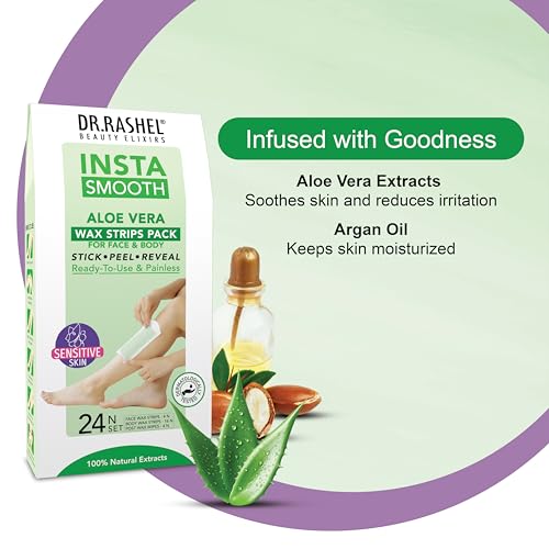 Image of DR.Rashel Insta Smooth Aloe Vera Wax Strips Pack for face and body(24 Wax Strips)