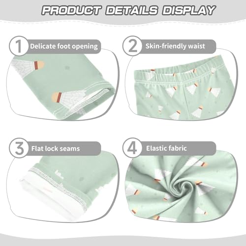 Shuttlecocks on Green Girls Leggings,Workout Leggings for Girls Toddler Athletic Leggings Size for 3-10T3