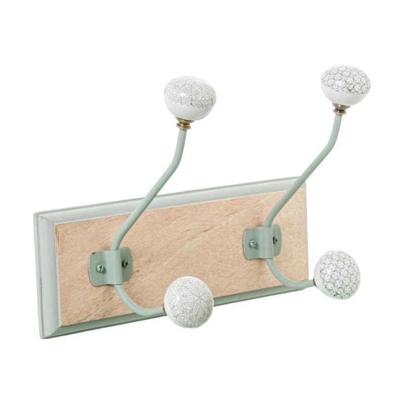 Perchero de pared de madera con ganchos de cerámica verde hechos para colgar abrigos DRW
