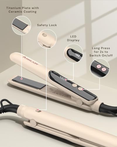 Image of ANNLARY Mini Hair Straightener for Travel, Small Flat Iron | Portable Dual Voltage Straightener with LED Display, Adjustable Temperature, Negative Ion, Titanium Plates for Short Hair