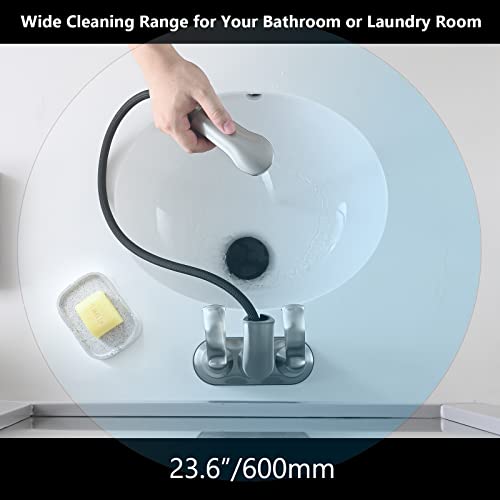 Besfelos Bathroom Faucet With Pull Out Sprayer, 4 Inch Faucet Utility Sink Faucet, 2 Handle Pull Out Faucet For Bathroom, Utility Sink Or Laundry Tub, Brushed Nickel #TOP2
