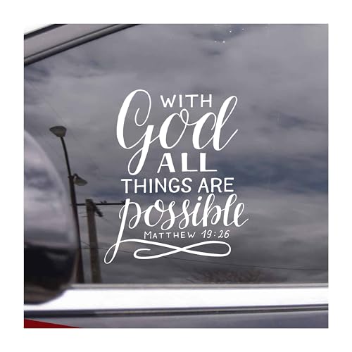 Image of JANES Matthew 19:26 with God All Things are Possible Decal, UV DTF Transfer Car Decal, Scripture Car Window Stickers, God Car Decals for Women Men, Christian Car Stickers, Faith Car Decals for Trucks
