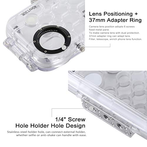 HAWEEL for iPhone Xs Max Underwater Housing Professional [40m/130ft] Diving Case for Diving Surfing Swimming Snorkeling Photo Video with Lanyard (iPhone Xs Max, Transparent) - Thumbnail 5