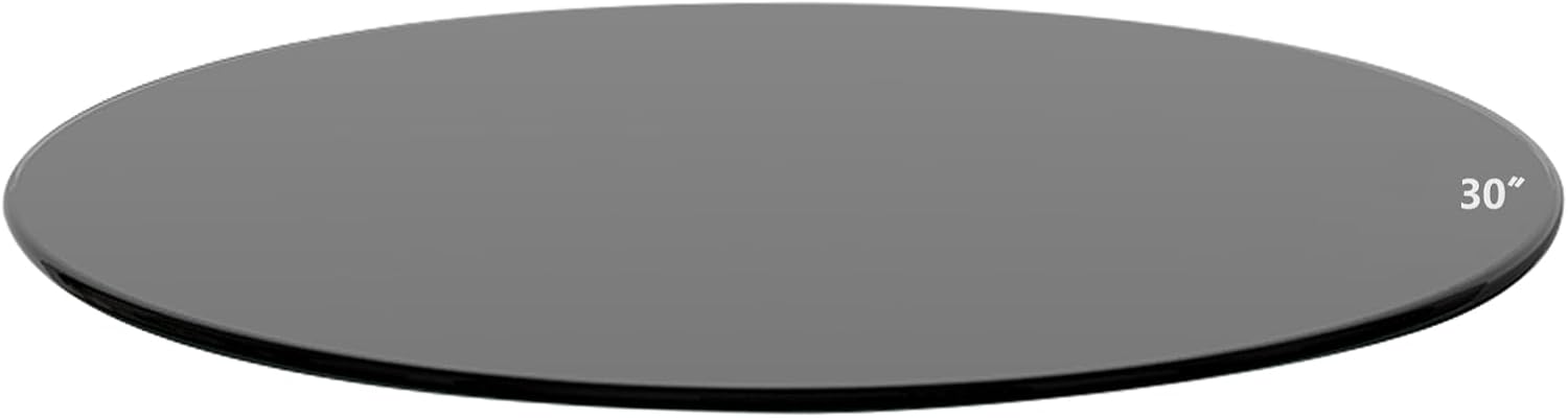 30" Inch Round Tempered Glass Table Top Black Glass 1/4" Inch Thick Round Polished Edge