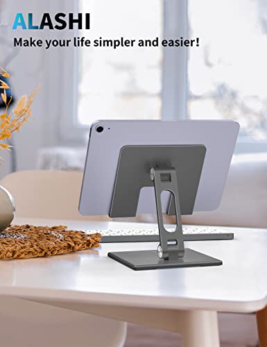 Alashi Tablet Stand For Desk, Stable Tablet Holder With Heavy And Thickened Metal Base For Large Tablet Device, Multi-Angles Adjustable And Foldable, Universal Supports 4-13.3 Inches Tablet, Gray #TOP5