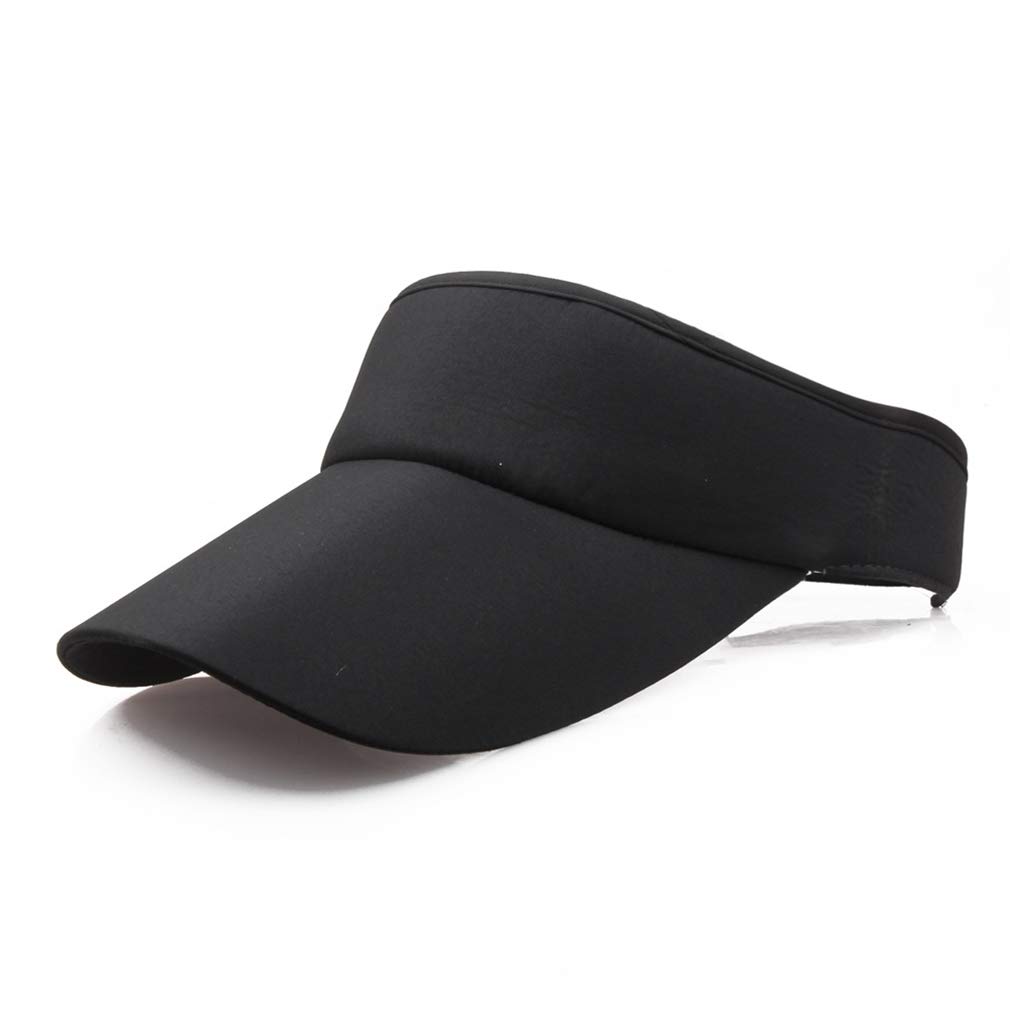 Culer Men's Black Wo Sun Sports Visor Hat Cap Big Brim Empty Top Adjustable Baseball Cap(Black)
