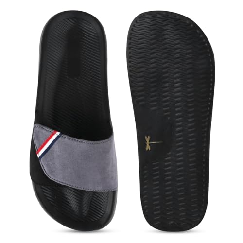 Image of PERY-PAO Sliders Mens Grey, Maroon, Olive Green Stylish Printed Flip Flop & Slippers