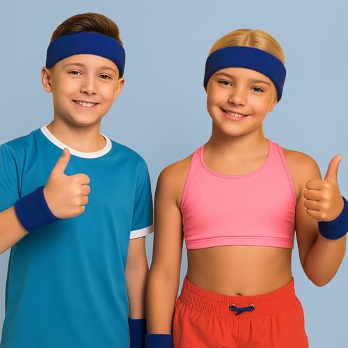 Image of Bememo 36 Pcs Neon Sweatbands Set for Kids 12 Headbands 24 Wristbands Bulk Sports Sweat Bands Athletic for Children Basketball Tennis Running Gym Student Gifts Glow Party