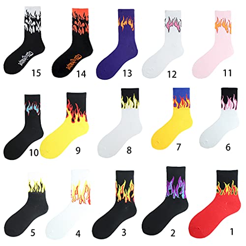 Soft Warm Hosiery, Unisex Flame Print Socks Hip Hop Contrast Color Skateboard Hosiery4