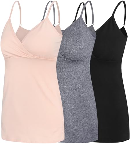 Image of SUIEK Cotton Maternity Nursing Tank Tops Breastfeeding Cami Sleep Shirt