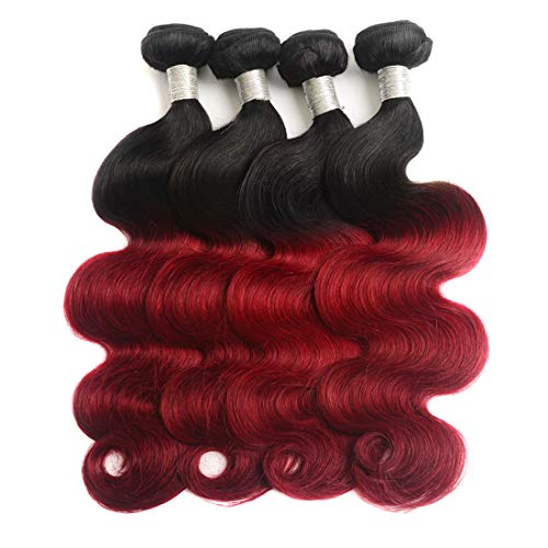 IMAYLI Ombre Body Wave Virgin Hair 4 Bundles 7A Ombre Body Wave Human Hair Weave Dark Red 1B 99j Burgundy Human Hair Extensions(18 18 18 18)