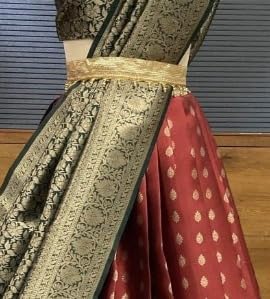 Image of ZITON Women's Indian Traditional Kanjivaram Silk Pure Weaving Lehenga Choli Along With Dupatta And Blouse Piece, Half Saree (Unstitched)