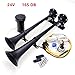 YIYIDA Bocina de aire para automóvil 24V 165DB Bocina de aire Car Horn 45cm Cromado Zinc Trompeta doble bocina de aire para camión negra con compresor Altavoz alto y bajo para 24V tren barco coche etc