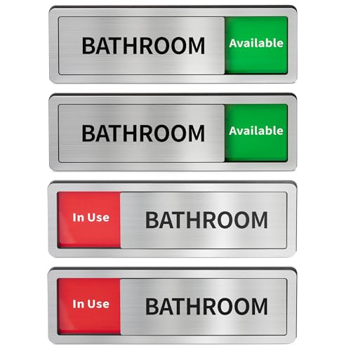 2 Pack Bathroom Door Signs, Restroom Signs for Business, Vacant Occupied Bathroom Sign, In Use-Available Slider Sign for Home Office Or Public Restroom Door, Brushed Silver 8 x 2.6
