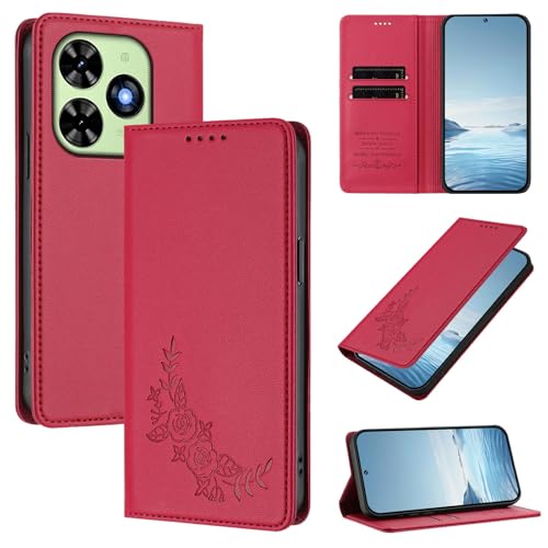 �X�}�z�P�[�X �Ή��@�� for Tecno Spark Go 2024,�Ή��@�� for Tecno Pop 8 / Pop 10C �yRFID�u���b�N�z�y�J�[�h�z���_�[�t�����z �}�O�l�b�g�J�� �X�^���h�@�\�t���z�X�}�z�P�[�X Red