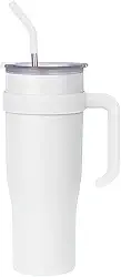 Copo Caneca Térmica de Inox à Vácuo Com Alça e Canudo 1200ml (Copo Virgínia) (Branco)