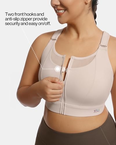 Image of Adjustable High Impact Sports Bra Zip Front Sexy Mesh Racerback Workout No Bounce Compression Bras for Women Plus Size