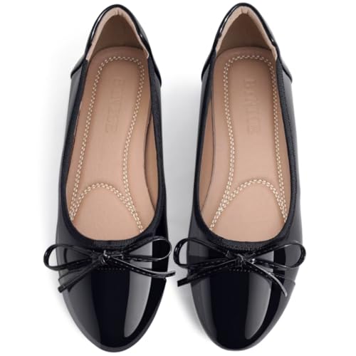 Women's Flat Shoes Comfortable Leather Round Toe Ballet Shoes Bow Slip on Dress Shoes for Women Flats