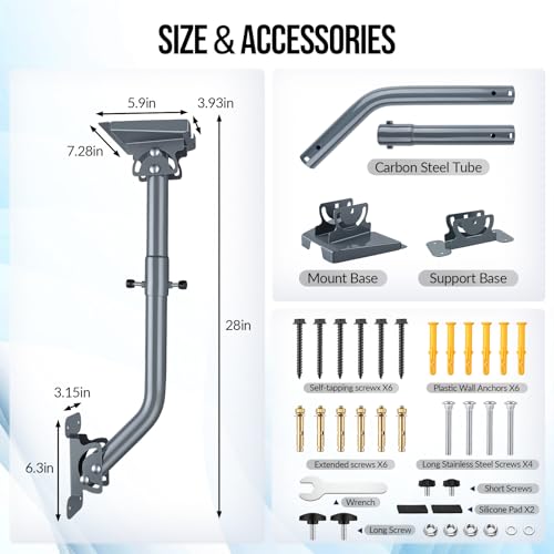 Image of Starlink Gen 3 Mount, 360 Adjustable Heavy Duty Wall & Roof Pole Mount Kit with Extended Aluminum Pipe Adapter, Weatherproof Rustproof Starlink Gen 3 Mounting Kit for Wood, Brick & Concrete Walls
