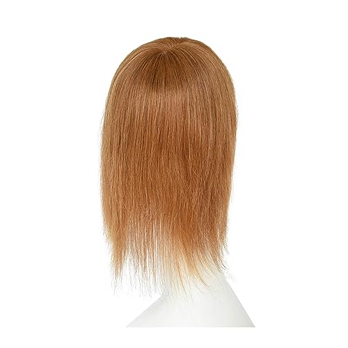 Hair Topper with Bangs Clip in Human Hair Toppers Seamless Hairpiece Toupee for Women Thick Silk Base Topper for Thicking Hair (5.1"x5.1" 12inch, Copper Red) - Image 5