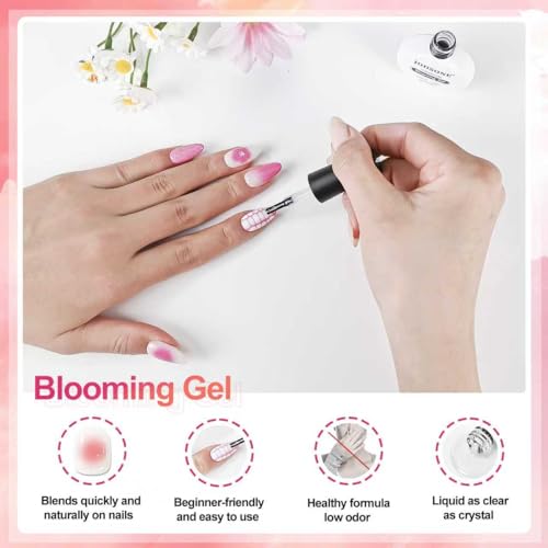 Image of JODSONE Blooming Gel Nail Polish,10ml Clear Blooming Gel with Liner Brush, Create Marble, Floral, Watercolor & Gradient Nail Art Designs